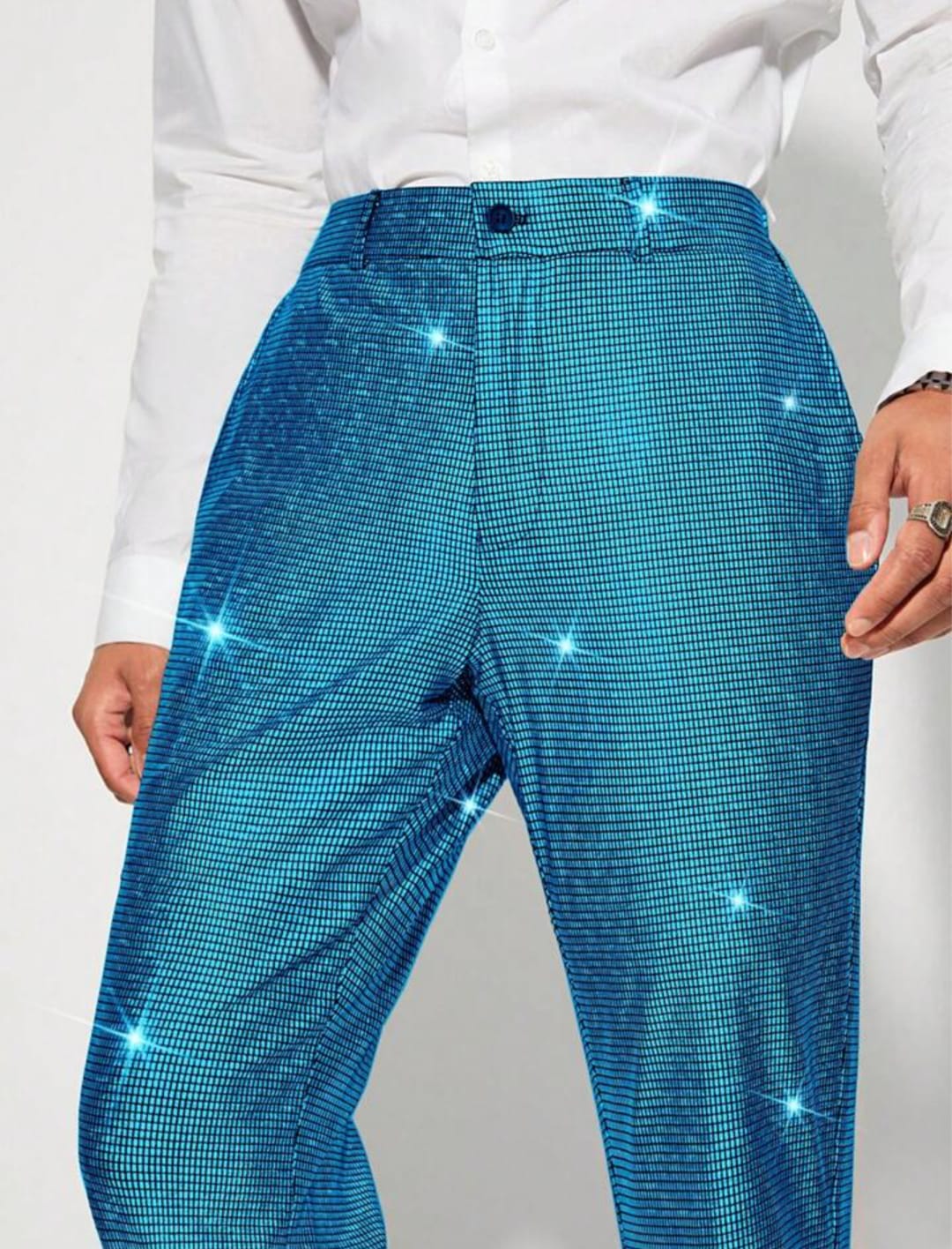 Men's Sparkling Blue Sequin Wide-Leg Trousers – Party & Stage Performance Pants